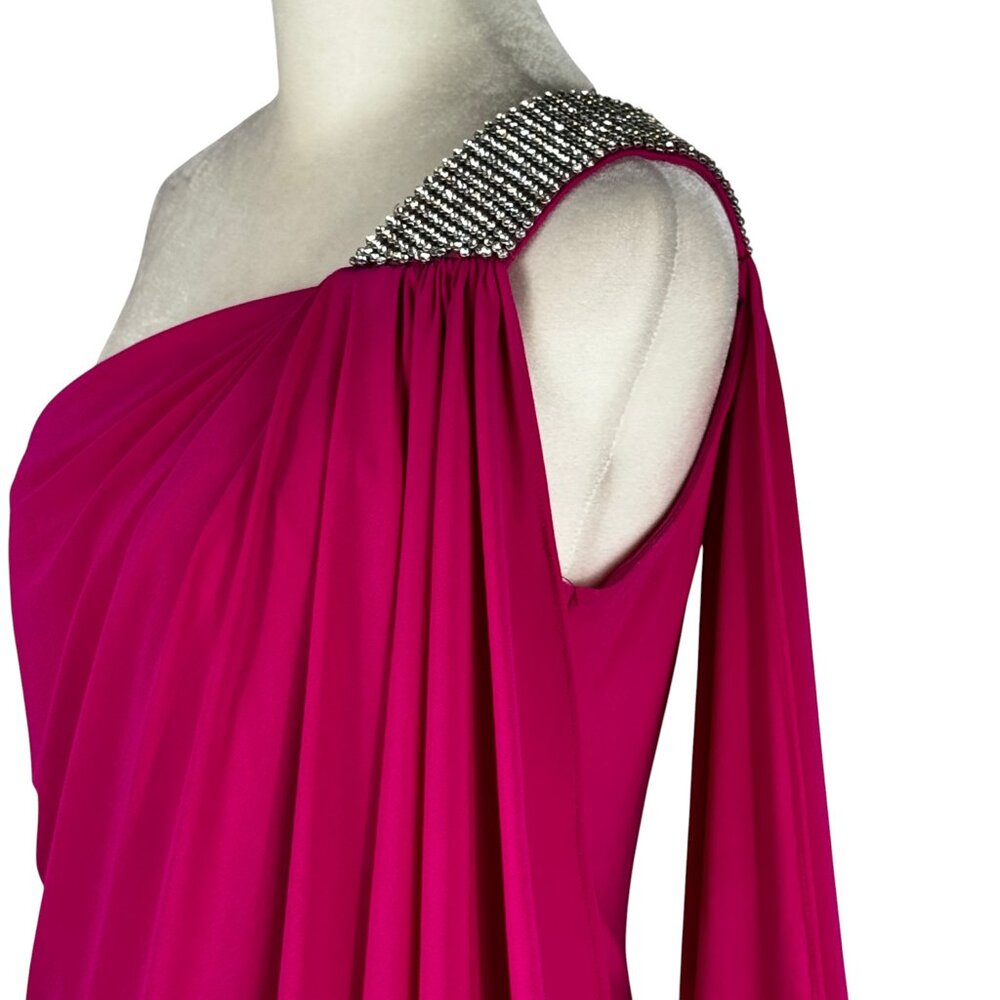 Stunning Cache Pink One-Shoulder Rhinestone Cocktail Dress – Size 6 - Picture 10 of 11